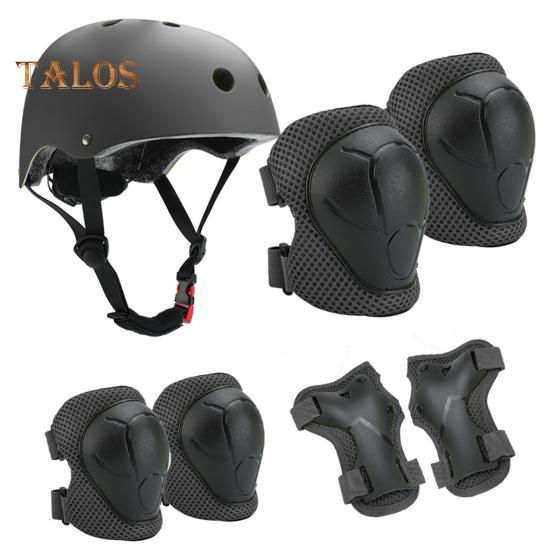 

7 шт./компл. детский комплект защитного снаряжения для велоспорта, роликовых коньков, скейтборда, катания на велосипеде, самокате, регулируемый шлем, наколенник, налокотник, защита запястья чёрный