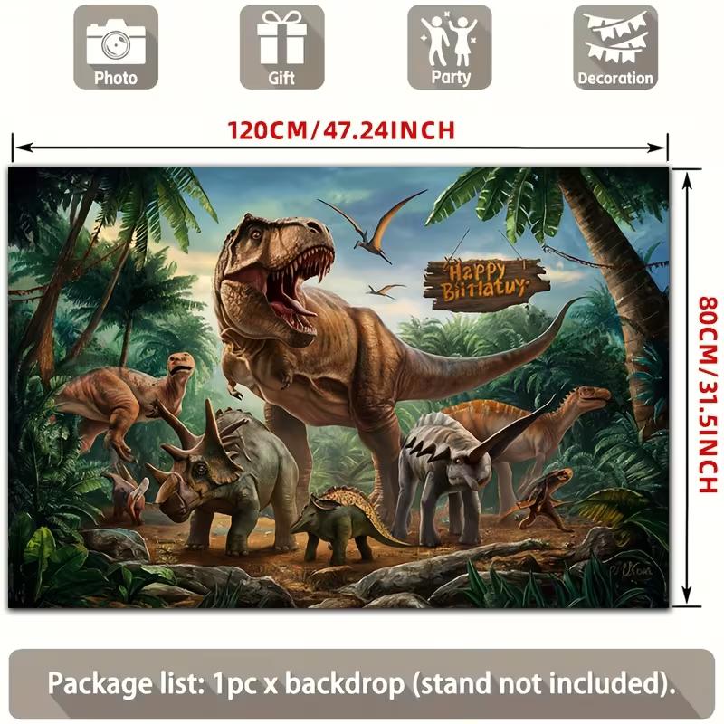 2D Jungle Dinosaur Happy Birthday Backdrop Boys Photoshoot Background