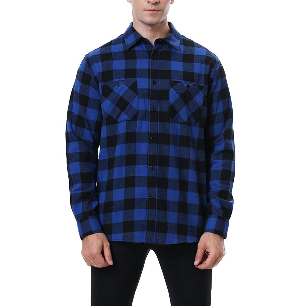 Men's Casual Fashion Plaid Long Sleeve Shirt Men's Pocket Button Shirt