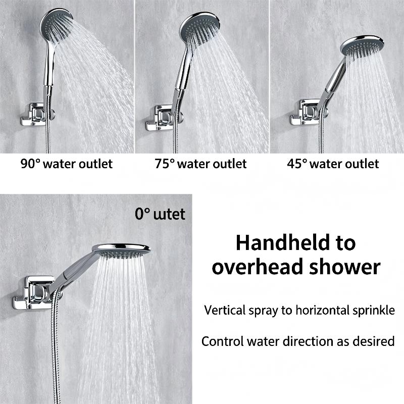 Shower Head Holder 90° Rotatable Adhesive No Drill Wall Mount Removable Bracket for Bathroom Shower Accessory