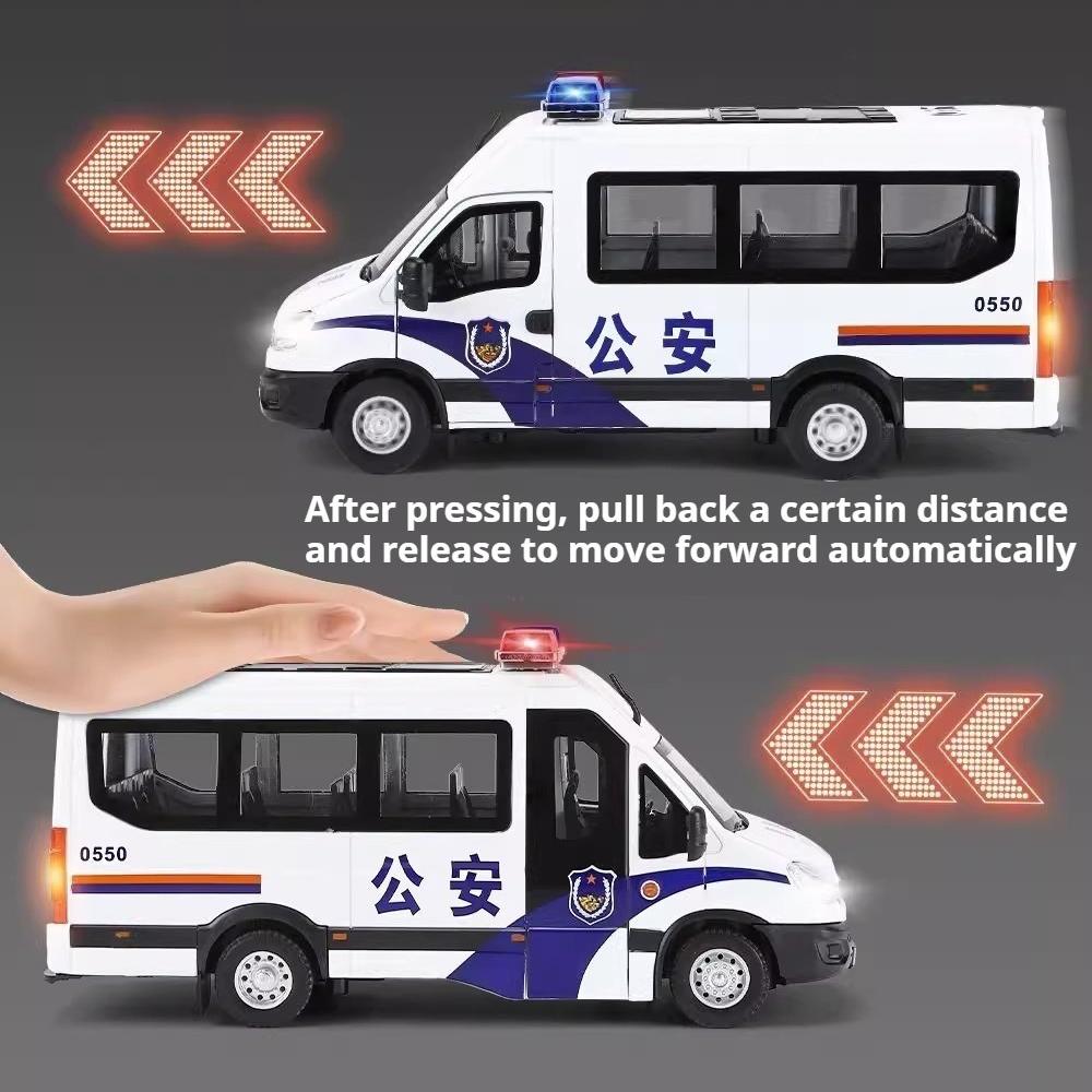 1:24 Scale Police Car Toy Model Alloy Diecast Sound Light Pull Back Doors Opened Simulation Models Gifts Souvenirs for Boys