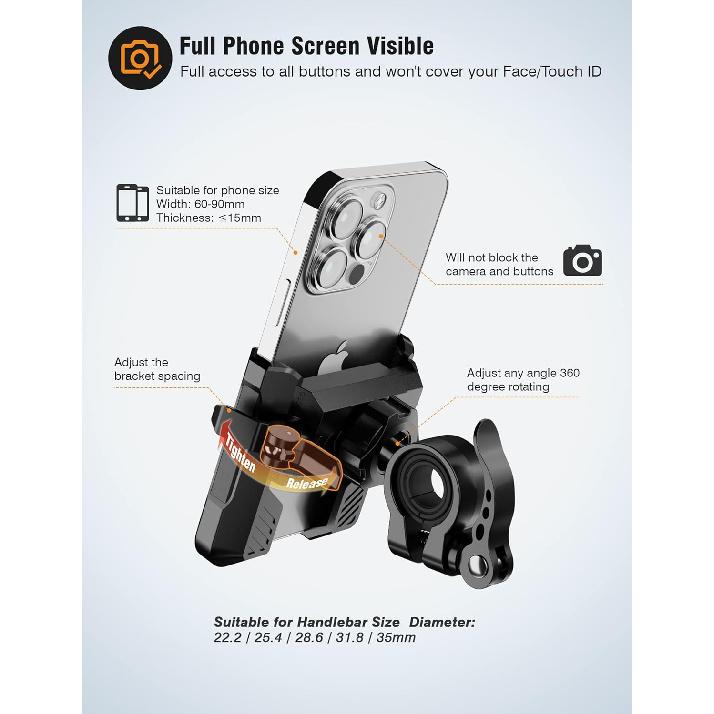 Bike Phone Mount For Electric, Mountain, Scooter, And Dirt Bikes -360°Rotatable Bike Phone Holder- Bike Phone Holder Suitable For Smartphones From