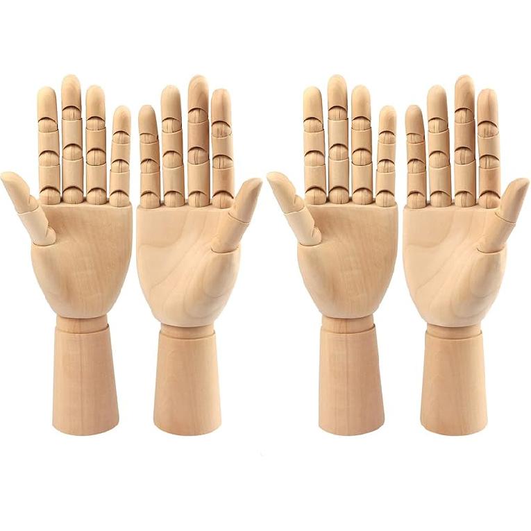 Wooden Hand Model, 2 PCS, 12 Inches Left and Right Hand Art Mannequin Figure with for Hand Jewelry Display, Decoration, Sketching, by GNIEMCKIN.