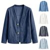 Women's Casual Open Front Cardigan Denim Look Jacket Long Sleeve Button Down Lightweight Outerwear for Everyday Wear