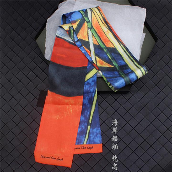 

Van Gogh Oil Painting Twill Silk Scarf Women Neckerchief Skinny Scarf Bag Ribbons Female Neck Tie Head Scarves Wraps For Ladies