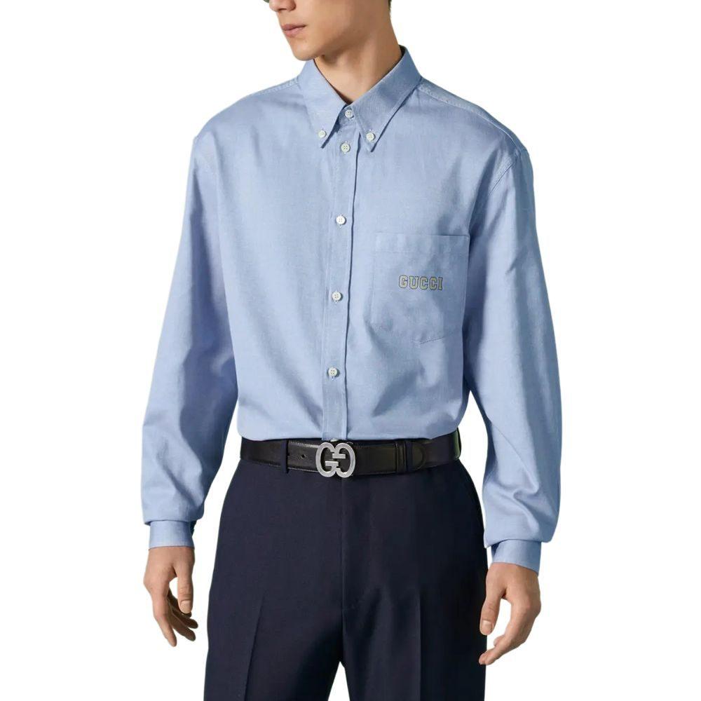Gucci Shirts Men's Blue Lapel Moderate Other 742711-ZANVG-4069