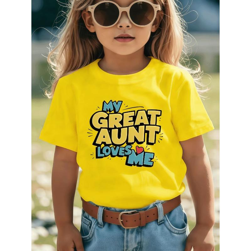 European Sizes Cute Great Aunt & Me Graphic Design T-Shirt - Casual Crew Neck Tee for Kids, Fun Cartoon Letters, Expressing Love for a Dear Aunt