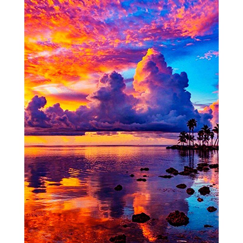 Diamond Embroidery Seaside Sunset Scenery Diamond Painting Light Full Round Mosaic Diy Art Handmade For Adults