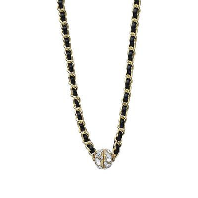 Vintage Leather Winding Chain Rhinestone Magnetic Suction Clavicle Necklace for Women Accessories