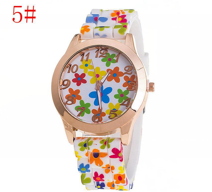 New Fashion Geneva Floral Silicone Quartz Watch for Men and Women