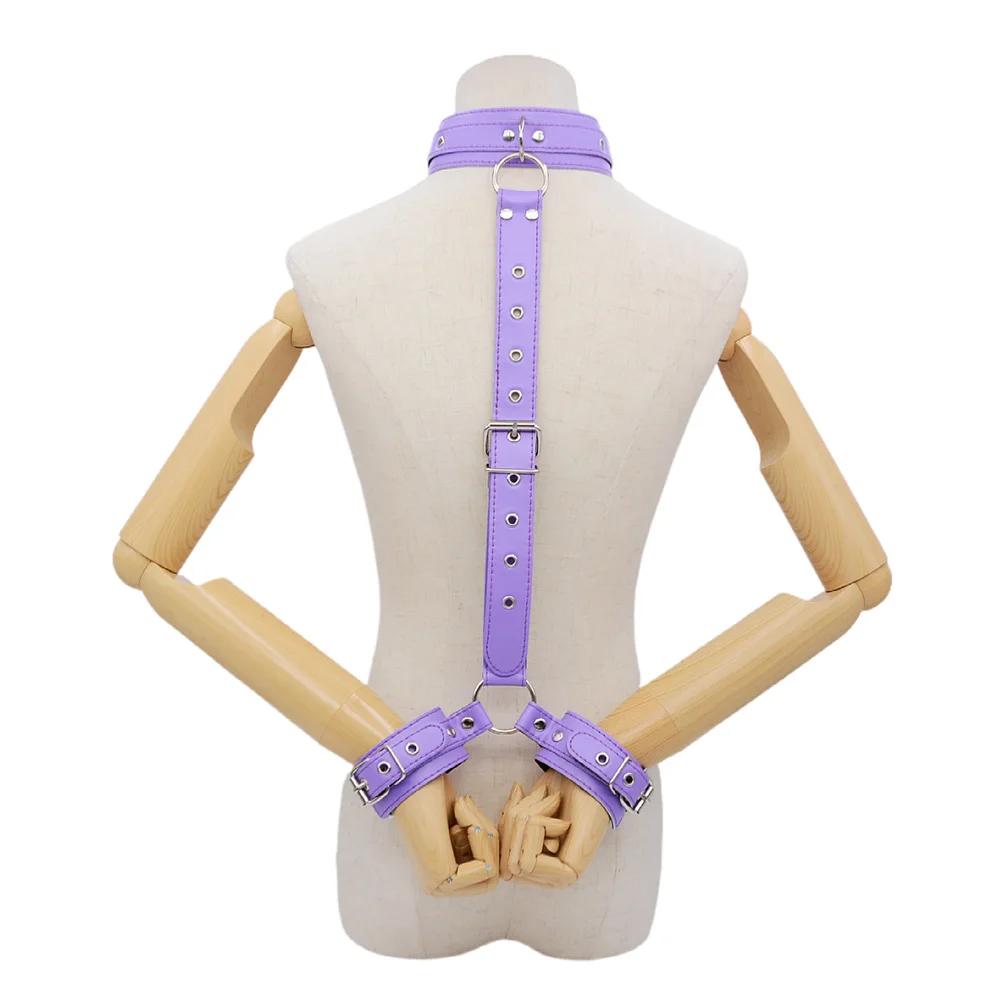 PU Leather Behind Back Hand Cuff SM Collar  Bondage Restraints Slave Training Hand Binding SM Toys For Couple Games