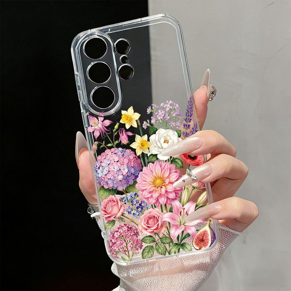 Cute Daisy Floral Transparent Phone Case For Samsung Galaxy S26 S25 S23 S22 Ultra Plus Clear Soft TPU Shockproof Flower Cover