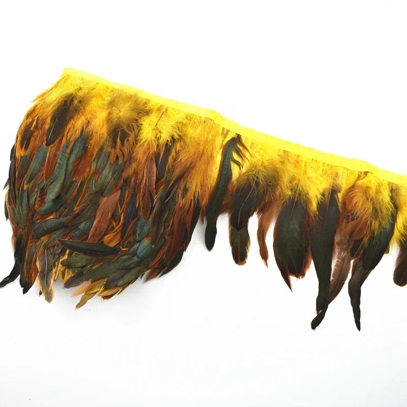 10Meters Rooster Feathers Tassel Fringe Trim On Tape Chicken Black Natural Pheasant Feather for Clothes Carnival Ribbon Sewing