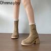 Vintage Autumn Women Ankle Boots Fashion Thick High Heels Height Increase Shoes Modern Short Botas Para Mujer