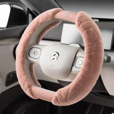 Luxury Plush Steering Wheel Cover Diamond Universal 15 Inch Handle Cover Winter M Fur Car Steering Cover Fashion D Shape Ring