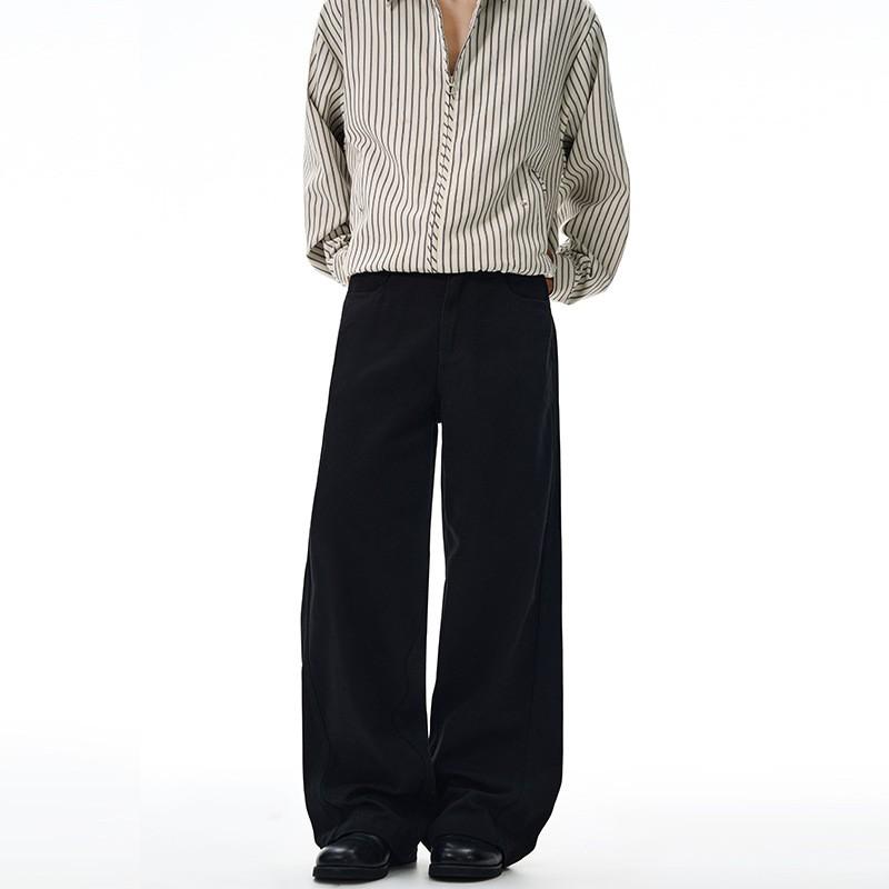 Mens Cotton A-Line Loose Fit Casual Pants Straight Leg Wide Cut Comfortable Everyday Trousers