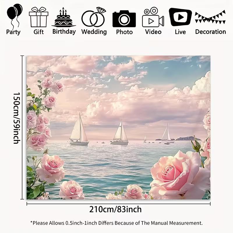 

2D Pink Rose Sailboat Ocean Photography Background Cloth 47.2x31.5inch/120*80cm