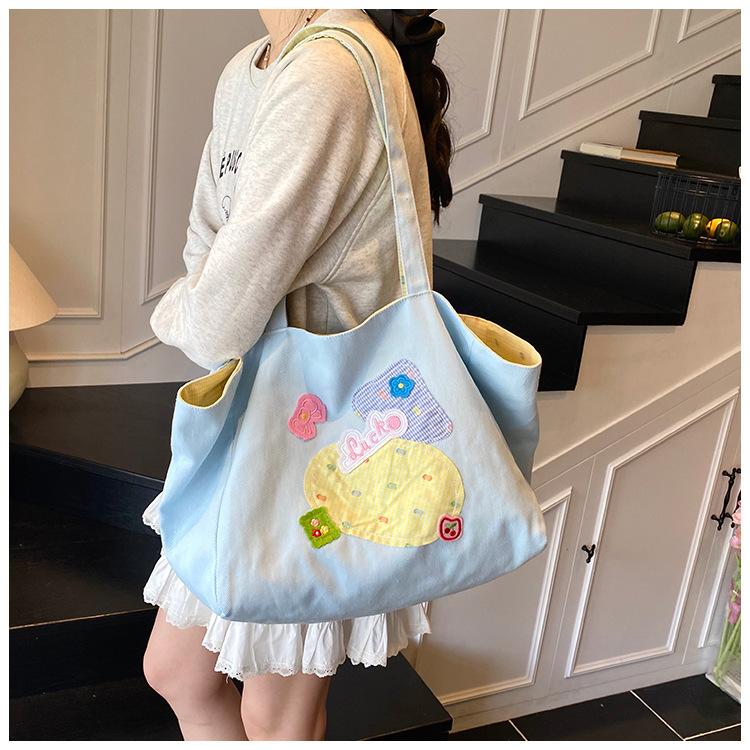 Canvas Women's Bag Large Capacity 2025 New Fashion Cute Cartoon Tote Bag Shoulder Handbag