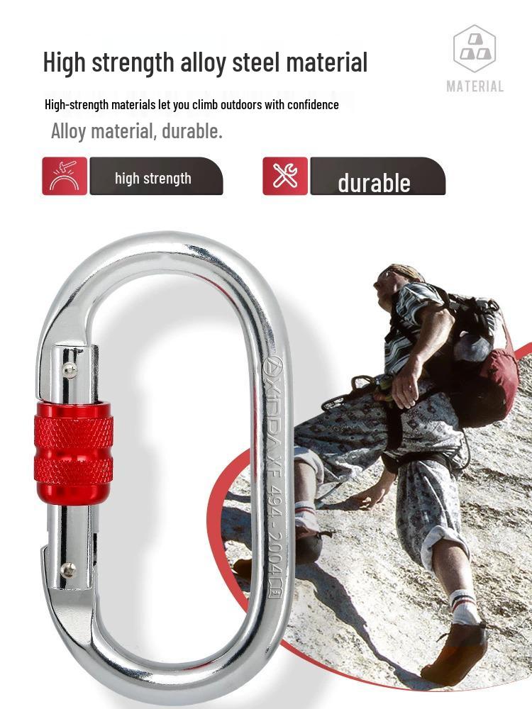 25KN O-Shaped Steel Lock Carabiner for Rock Climbing with Screw Lock Safety