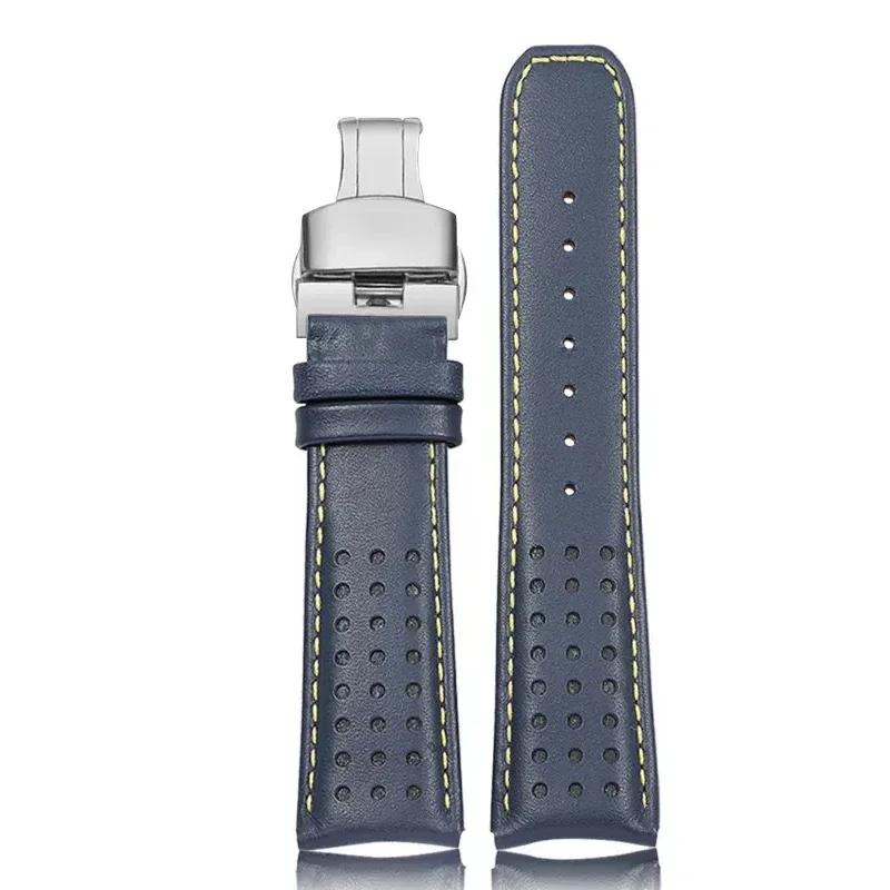 Genuine Leather Watchband For TAG Heuer F1 Racing Car Series Blue Strap for Mido Piloteer Wristband Curved End Bracelet 22mm