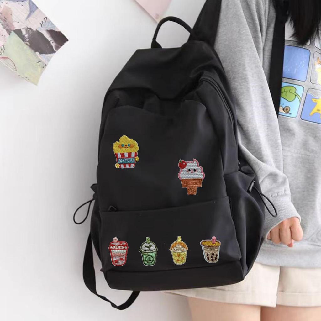 Na Yang Self-Adhesive Embroidered Patches: Milk Tea, Ice Cream, Popcorn Design Clothing Accessories