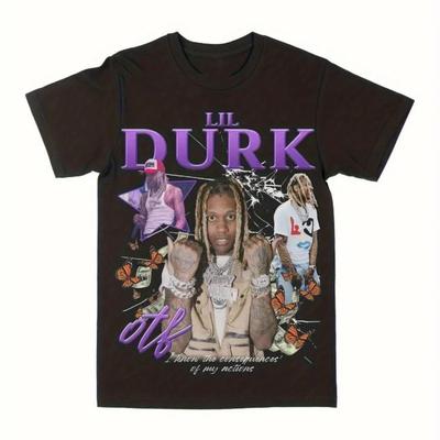 Lil Durk OTF Men's Graphic T-Shirt Black Casual Crew Neck Short Sleeve T-Shirt Graffiti Design Summer Regular Fit