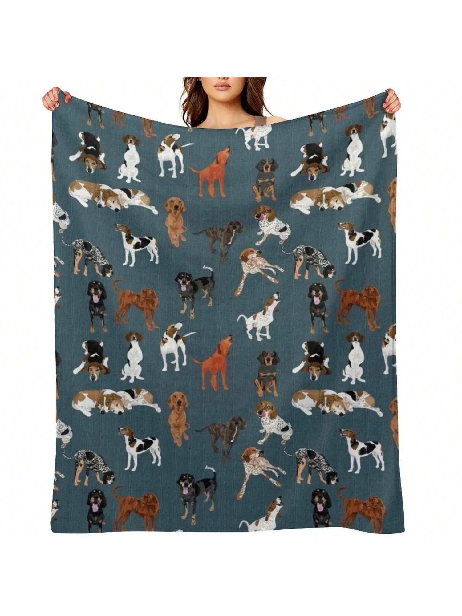 

Coonhounds On Dark Teal Throw Blanket Decorative Sofa Soft Big Blankets 75X95CM сірий колір