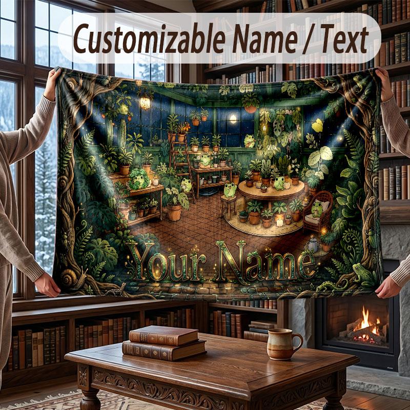 Floral Garden Theme Throw Blanket Custom Name Text Personalized Blanket Soft Cozy Blanket for Home Sofa Bed
