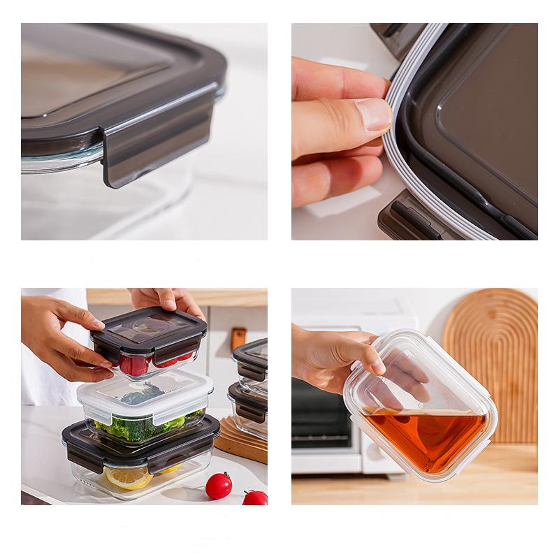 LUSQI Heat Resistant Glass Lunch Box Microwave & Freezer Safe Bento Box For Office Kitchen Food Storage Container With Lid