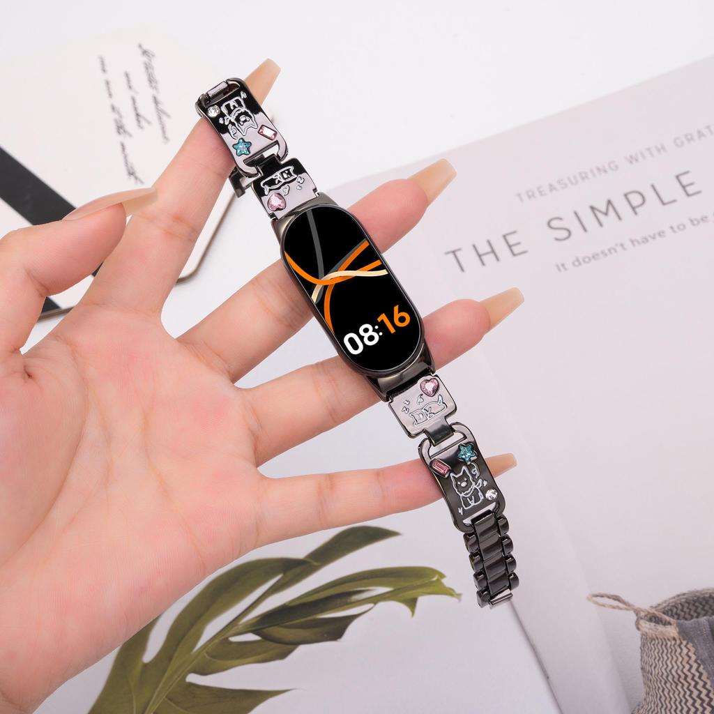 Cute Puppy Bangle Strap for Xiaomi Mi Band 8/9, Huawei FIT4, Redmi 5 Metal-Color Diamond Chain