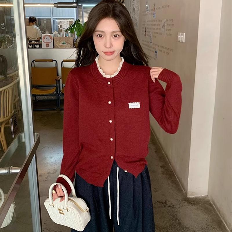 Fashion Sweater Jacket Women's Loose 2025 Spring Autumn Women's Clothing Top Lace Lace Crew Neck Knitted Cardigan Women Sweaters