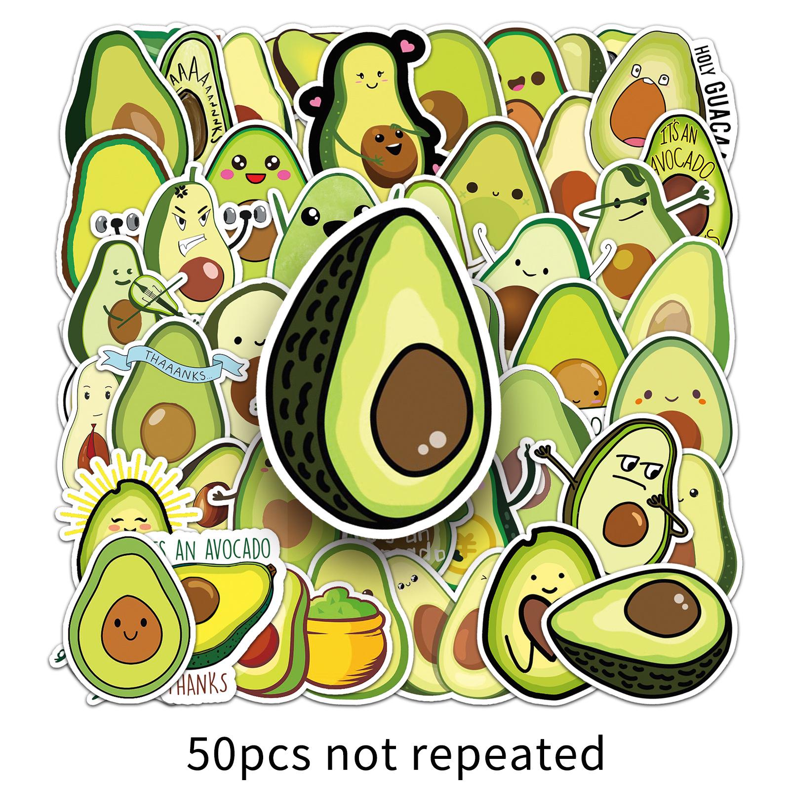 50 Cartoon Avocado Fruit Graffiti Stickers for Laptop and Luggage