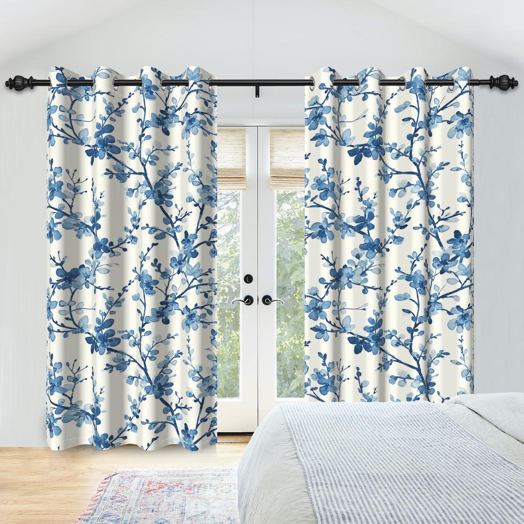 2Pcs Floral Botanical Print Curtains Natural Flowers Farmhouse Drapes Living Room Bedroom Kitchen Decoration Blackout Curtains
