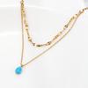 Japan And Korea Blue Water Drop Double-Layer Opal Necklace Women'S Summer High-End Niche Collarbone Premium Durable