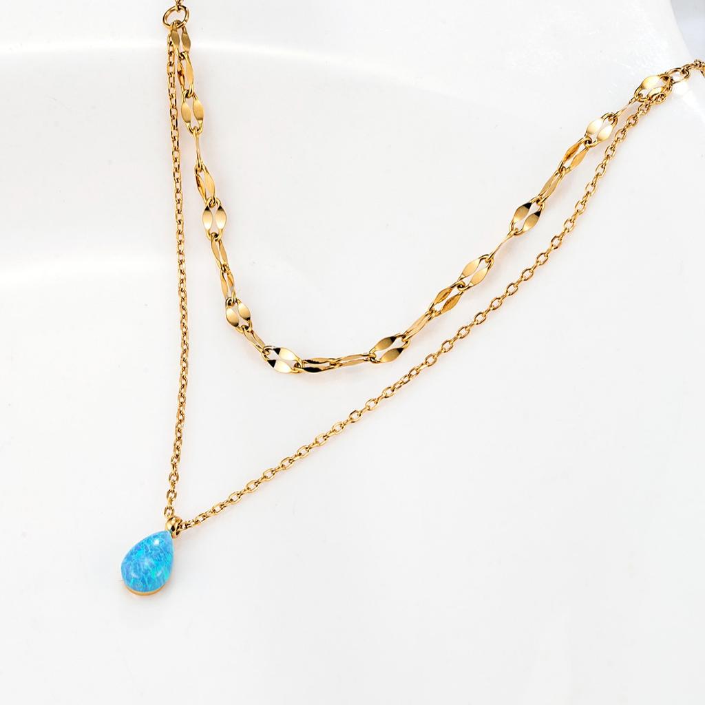 Japan And Korea Blue Water Drop Double-Layer Opal Necklace Women'S Summer High-End Niche Collarbone Premium Durable