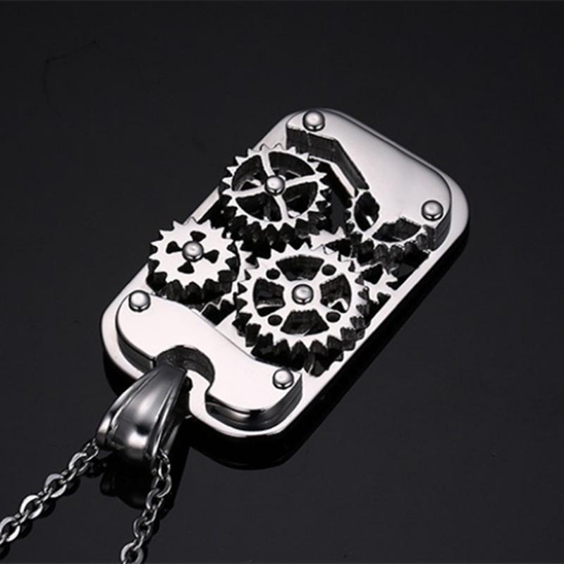 Steampunk Machine Pendants Jewelry Stainless Steel Rotatable Gear Design Men Mechanical Manual Pendants&Necklaces