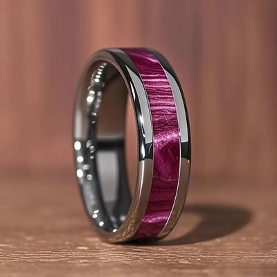 6MM Purple Starlit Sky Stainless Steel Rings High Quality Men Wedding Band Unique Jewelry Gift Men's Ring