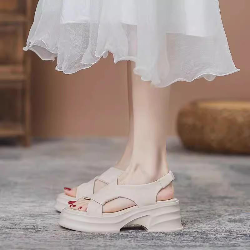 Fashion Women's Chunky Heel Sandals Summer New Korean Version Cross-belt Thick-soled Sandals Outdoor Open Toe Lightweight Casual Sandals