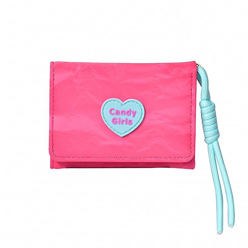 

Korean Style Heart Candy Lanyard Wallet for Women - Simple Tri-fold Student Wallet рожевий