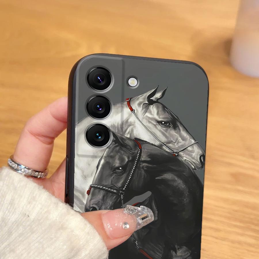Animal Horse Pattern Case for Samsung Galaxy S24 Plus S25 Edge S23 Ultra S20 S21 FE Black Soft Phone Cover