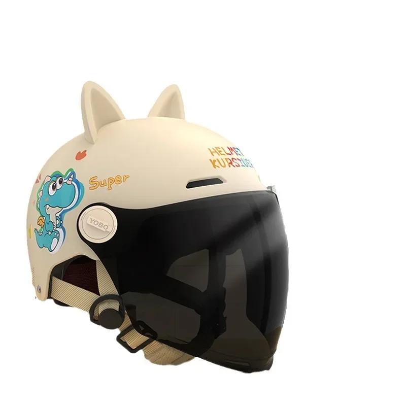 Cat Ear Kids Helmet with UV Sun Visor Safety Sports Helmets Child Protective Gear for Electric Scooter Bicycle Motorcycle Riding