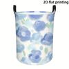 1pc Large Foldable Laundry Basket with Watercolor Blue Floral - Tall Round Storage Hamper Suitable for Bathroom,, Room, Portable Clothes with Sturdy H