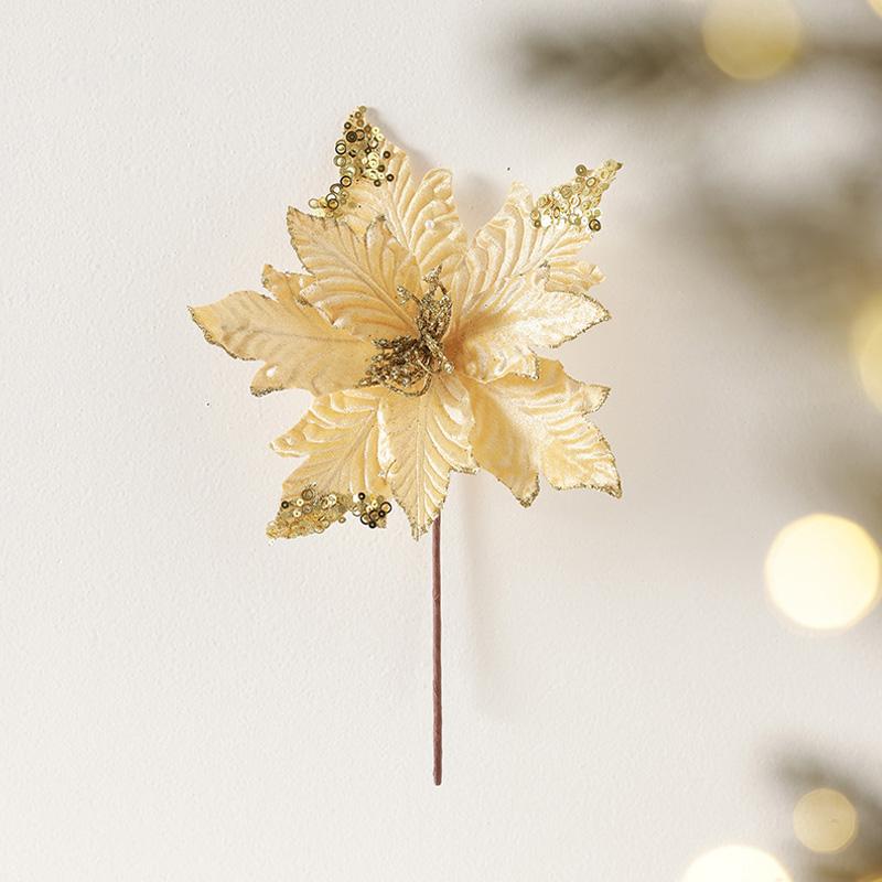 

Блестящие Пайеточные Искусственные Рождественские Цветы Веселого Рождества Украшение для Елки Счастливого Нового Года Украшения Рождественские Поддельные Цветы Декорации золотой