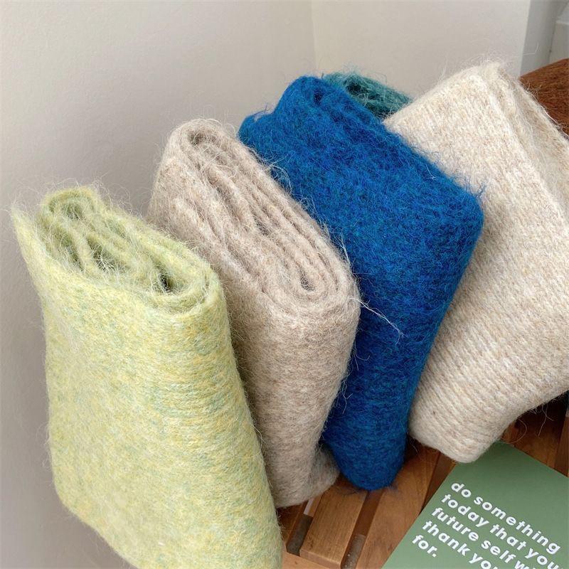 Korean Version Ins Colorful Knitted Scarf for Women Winter Wool Solid Color Student Warm Woolen Scarf for Male Couple