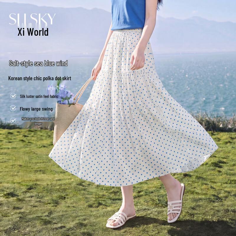 Sllsky Korean Style Polka Dot A-Line Midi Skirt 2XL