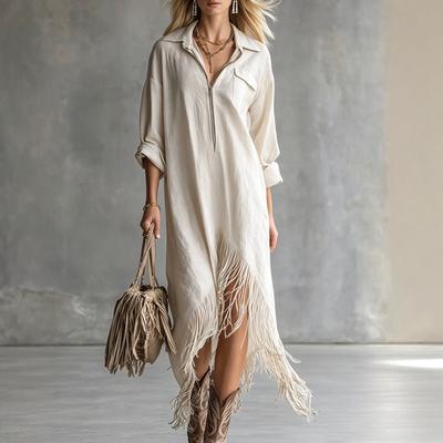 European and American Retro Western Girls Slim Hem Fringed Dress