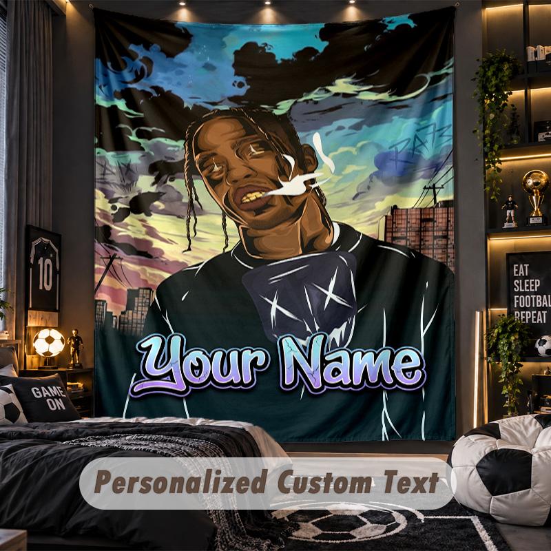Personalized Wall Tapestry,Travis Scott Custom Printed Name, Fabric Wall Art For Indoor Room Backdrop