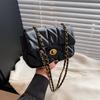 Solid Color Lattice Pu Leather Small Shoulder Bag With Chain Strap For Daily Use