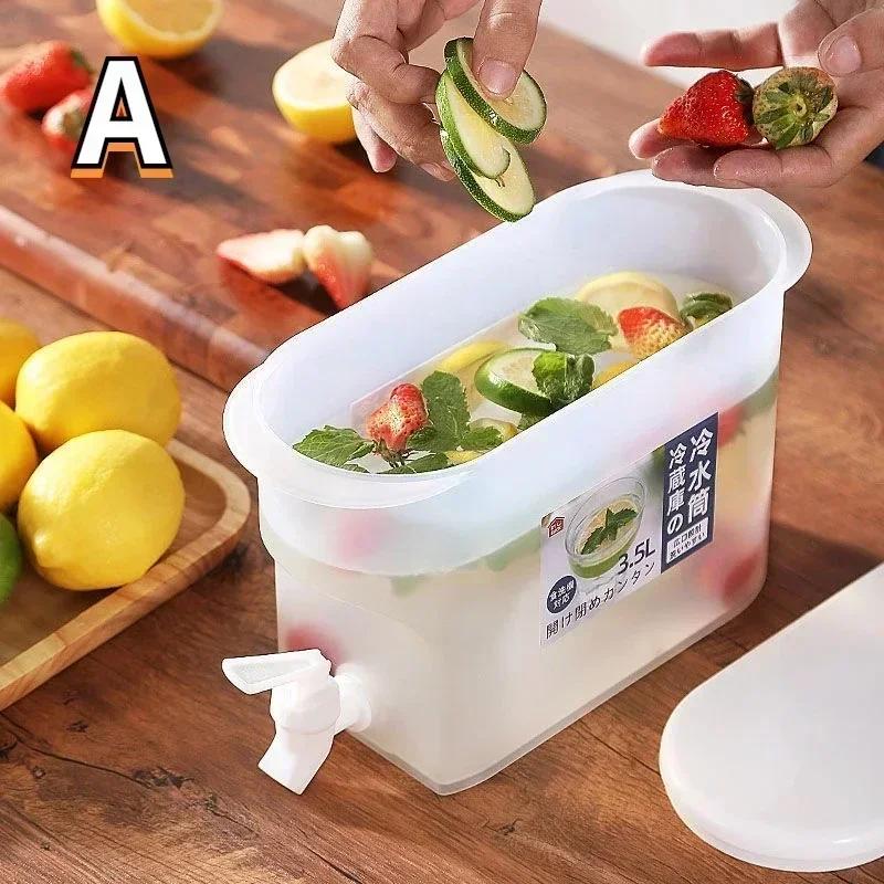 Sitronsaft Vannkoker Lemonadeflaske Drikkebeholder Kanne 3,5L Kjøleskap Kjølebøtte med Kran Stor Kapasitet