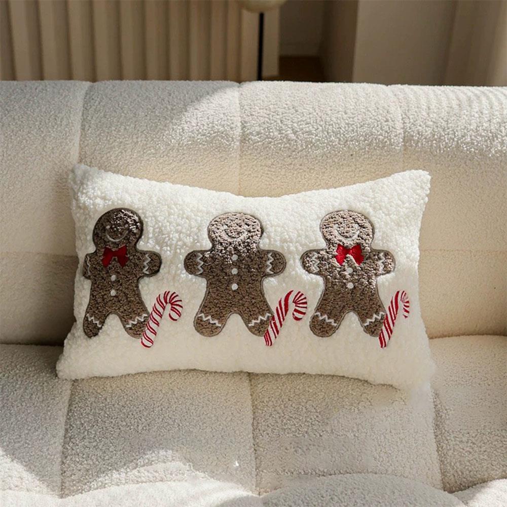 Christmas Pillow Cover Embroidered Gingerbread Man Snowflake Plush Pillow Case Cover Decorative Sofa Cushion Covers For Home